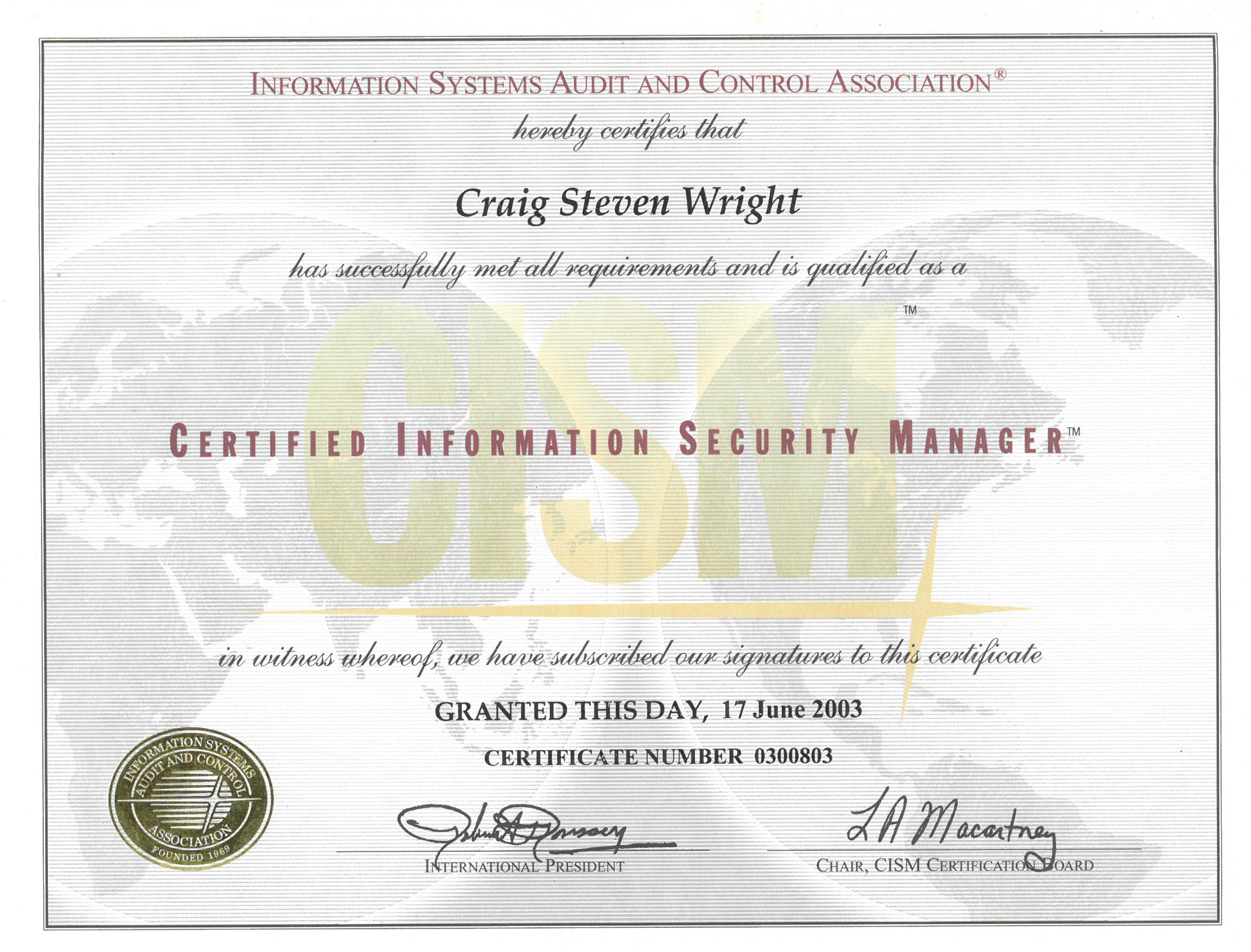 ISACA Certified Information Security Manager