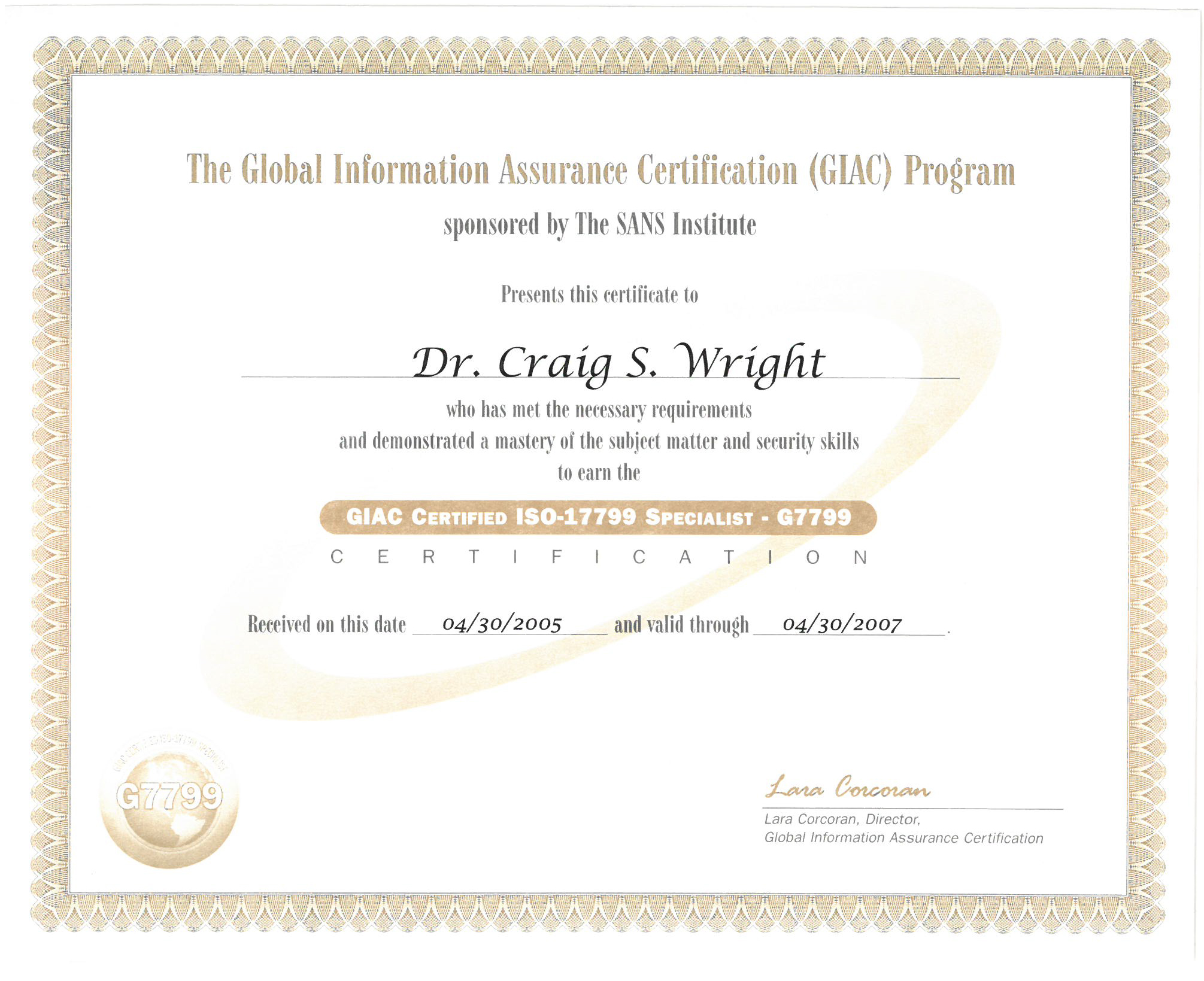 GIAC Certified ISO-17799 Specialist - G7799