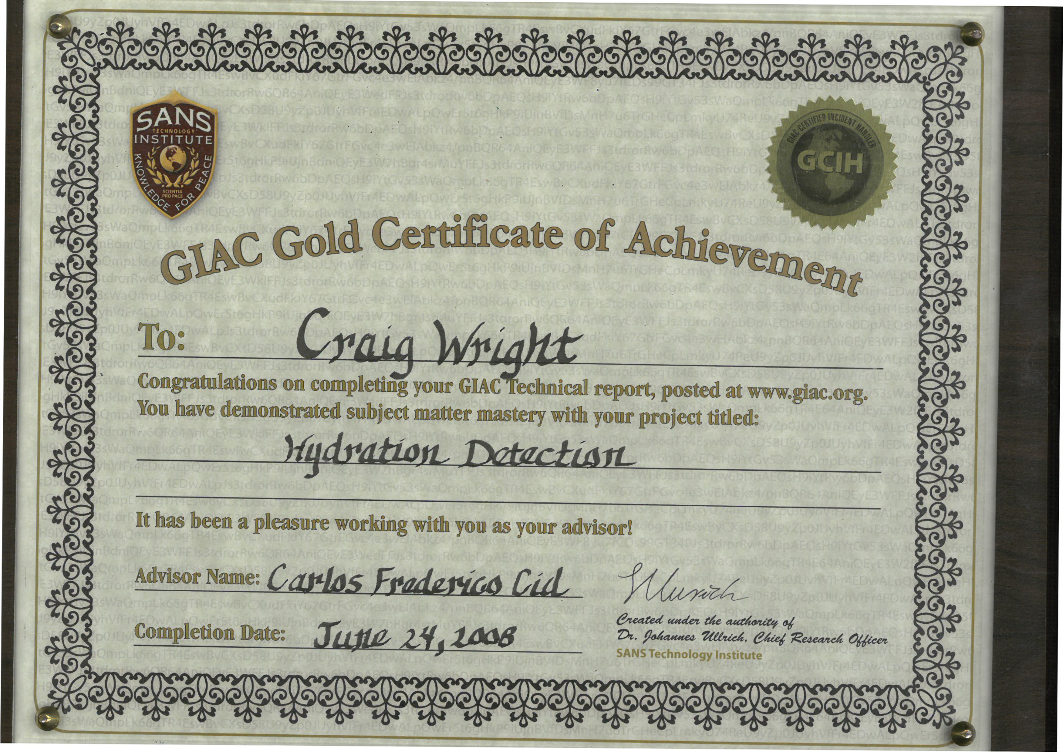 GIAC Gold: Hydration Detection