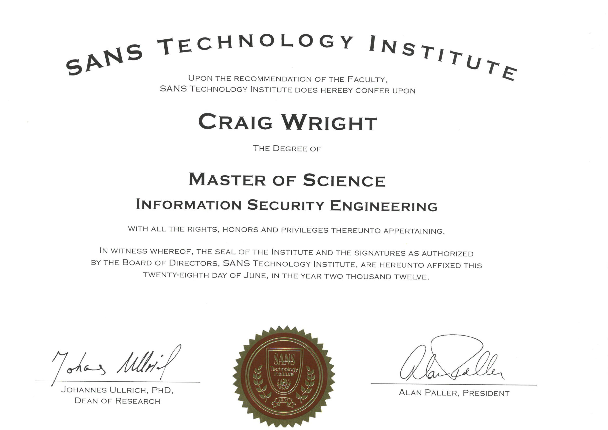 Master of Science - Information Security Engineering