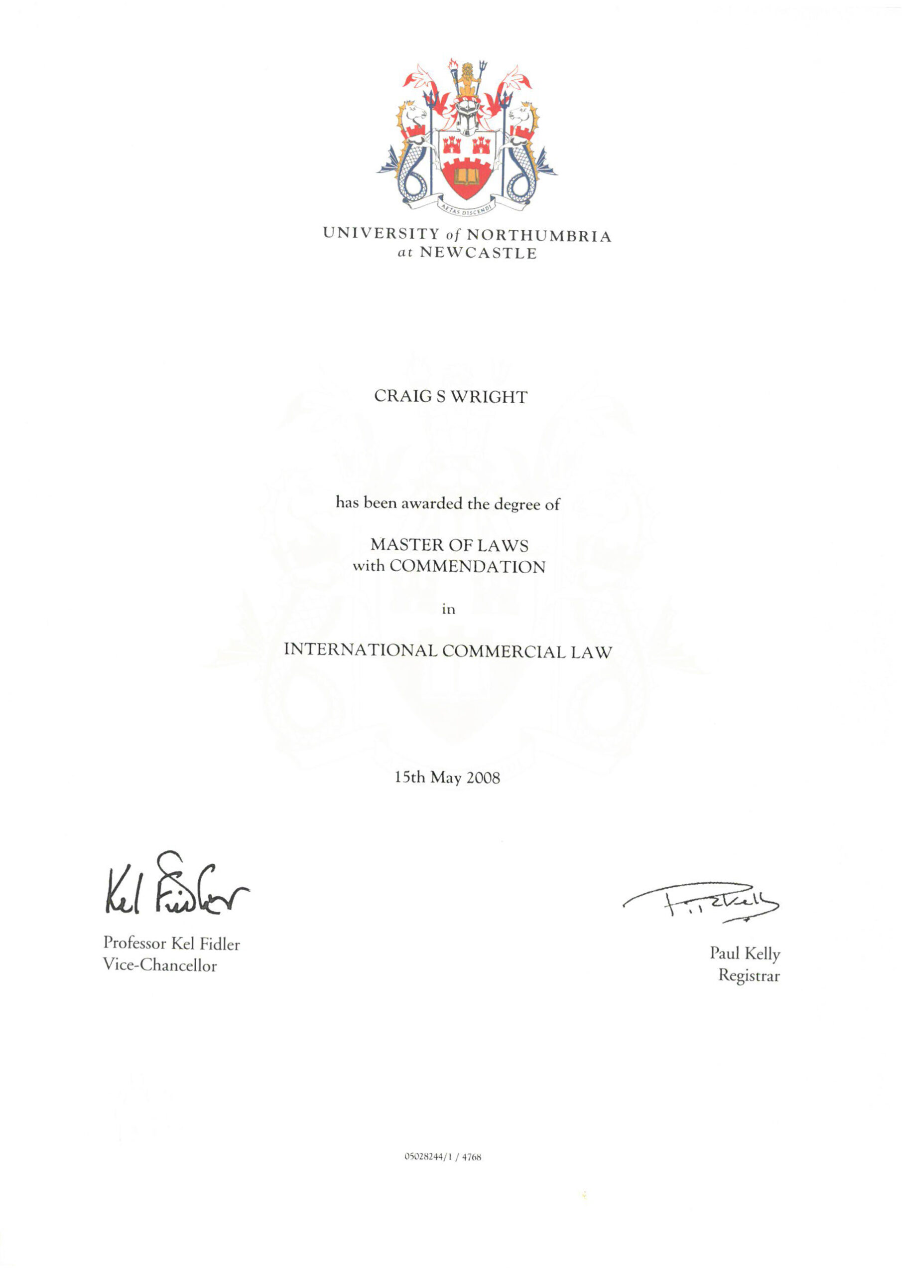 Master of Laws with Commendation in International Commercial Law