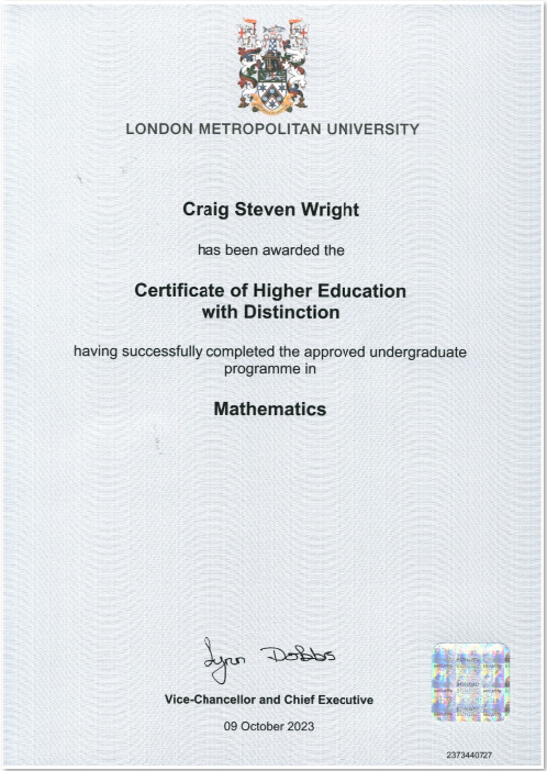 Certificate of Higher Education with Distinction in Mathematics