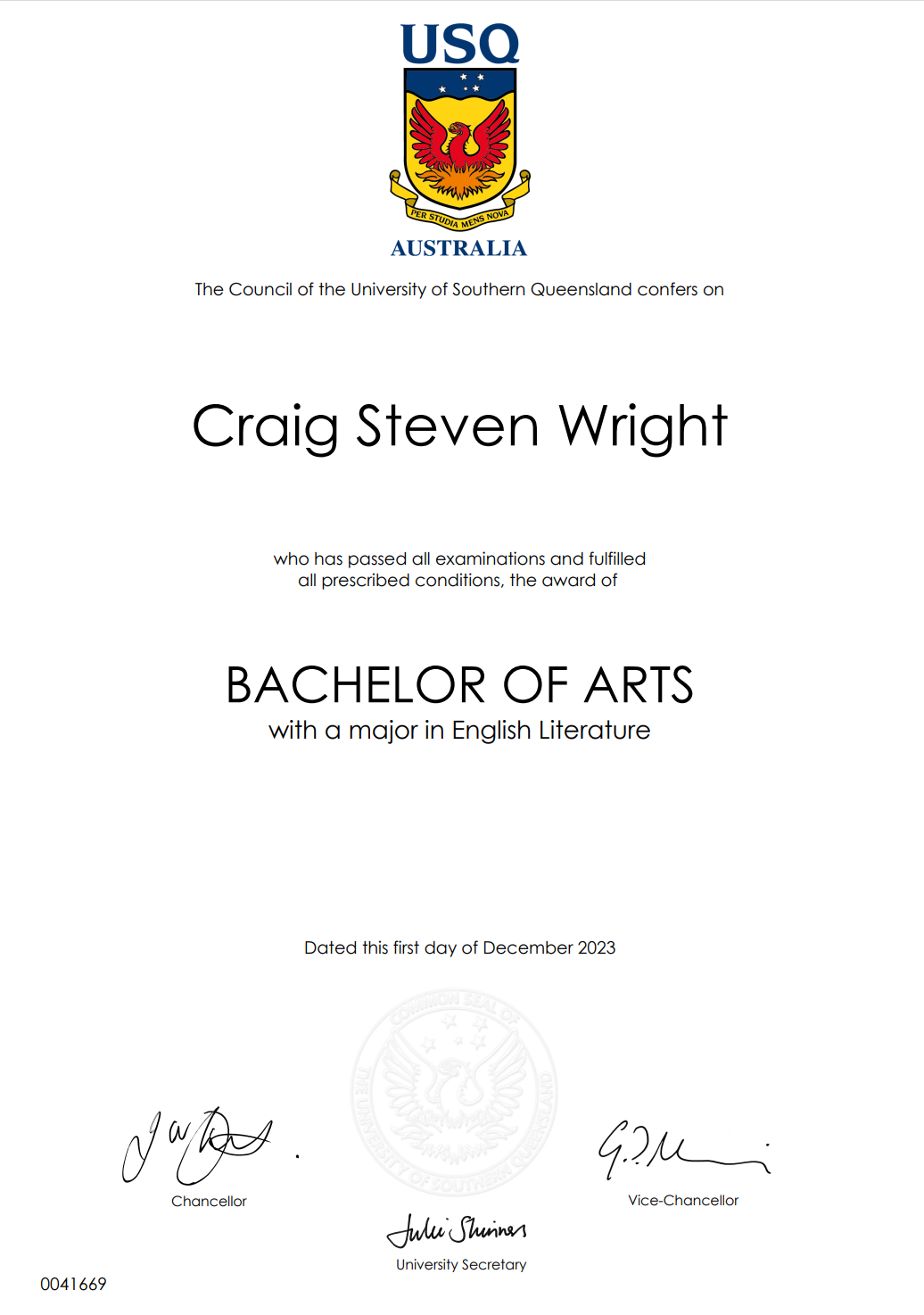 Bachelor of Arts with a major in English Literature