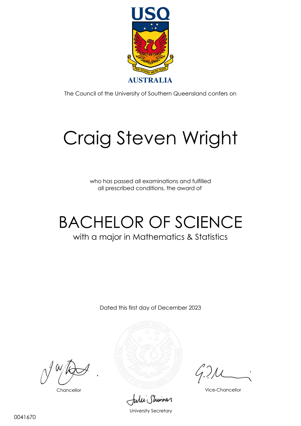 Bachelor of Science with a major in Mathematics & Statistics